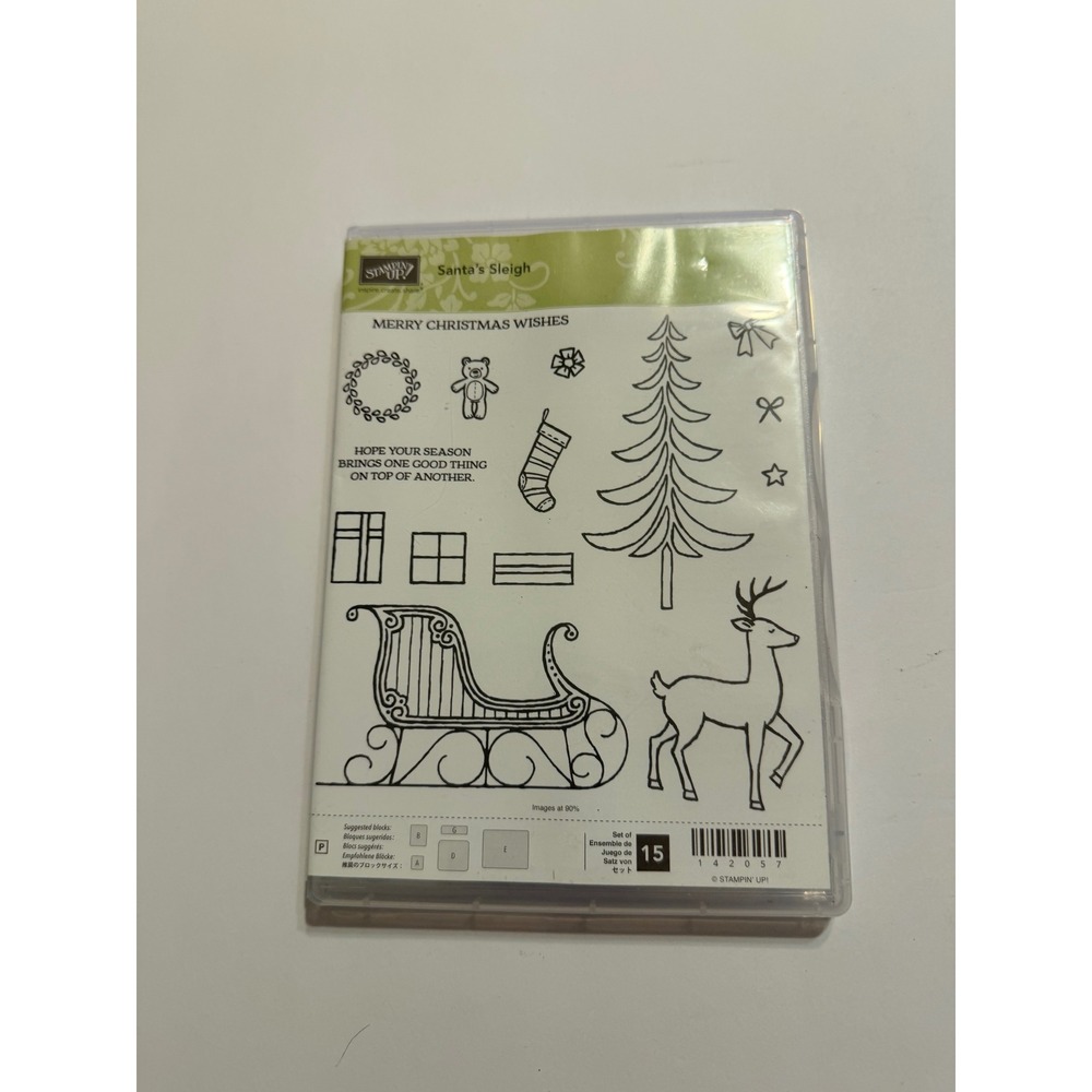 Stampin' Up! Santa's Sleigh Merry Christmas Wishes Cling Rubber‎ Stamp 142057